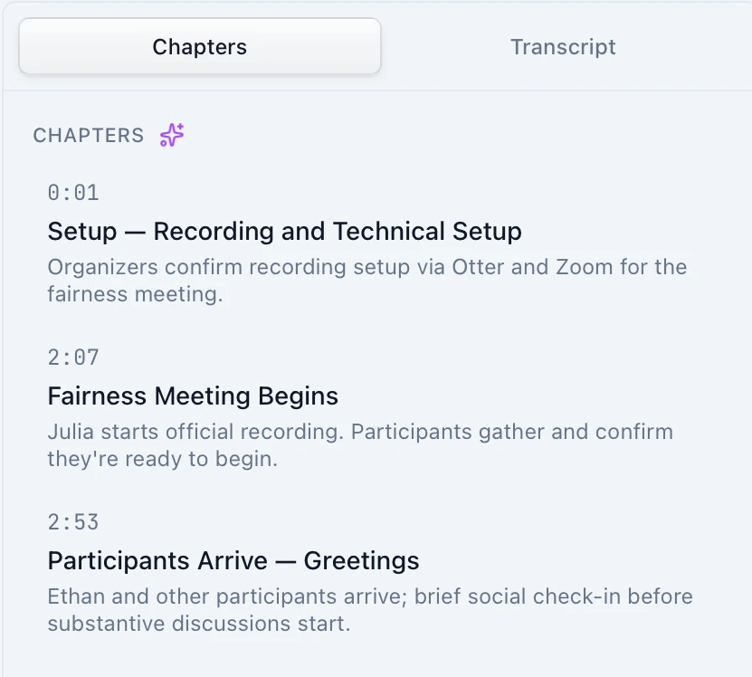 An unaltered close-up of the chapter list with timestamps and summaries.